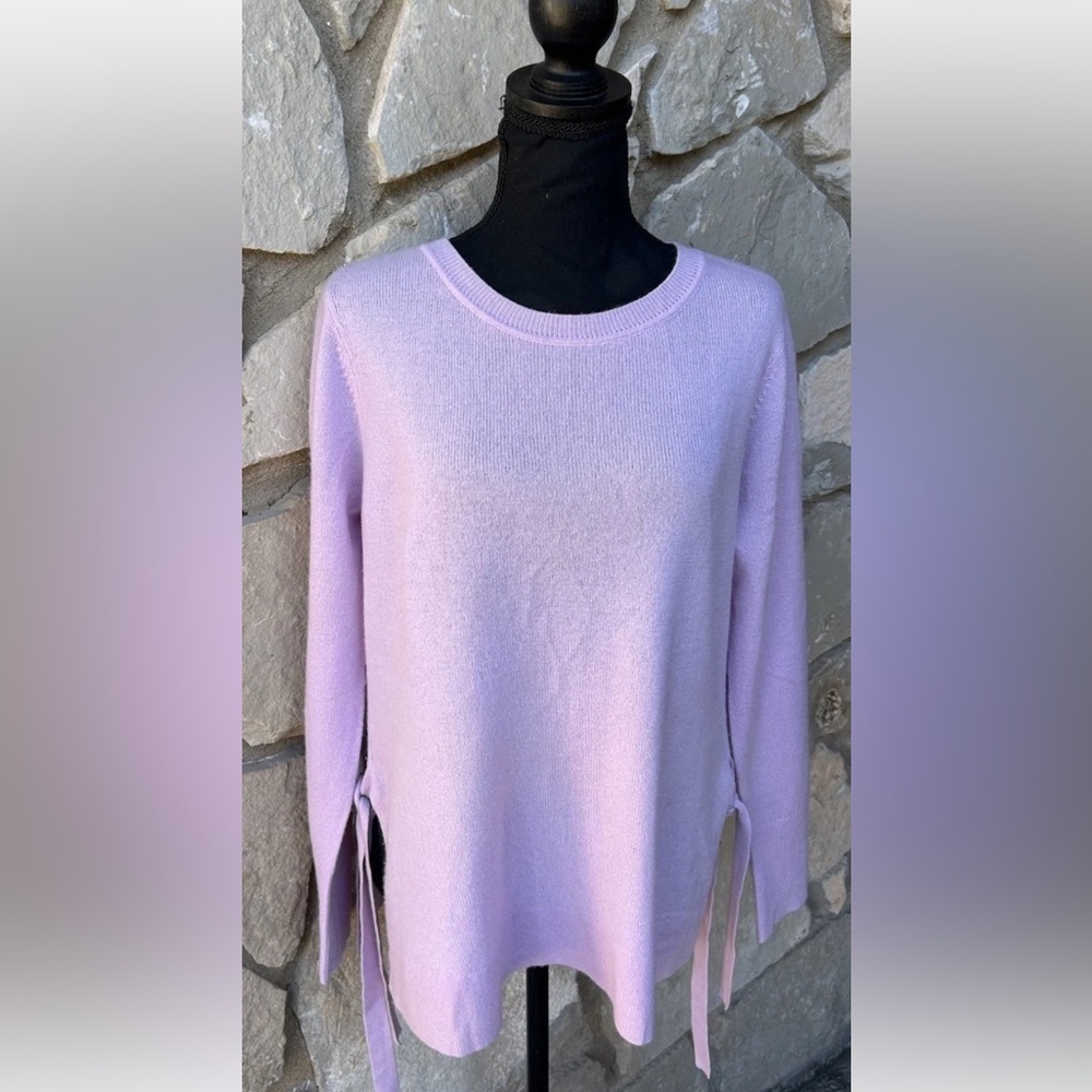 Halogen Cashmere Tunic Sweater Small Pink Crew‎ Neck Pullover Side Ties EC